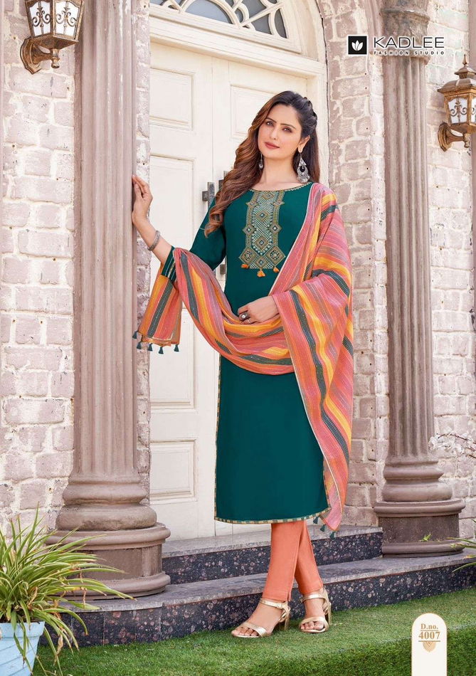 Mannat Vol 2 By Kadlee Rayon Weaving Designer Kurti With Bottom Dupatta Wholesale Shop In Surat
